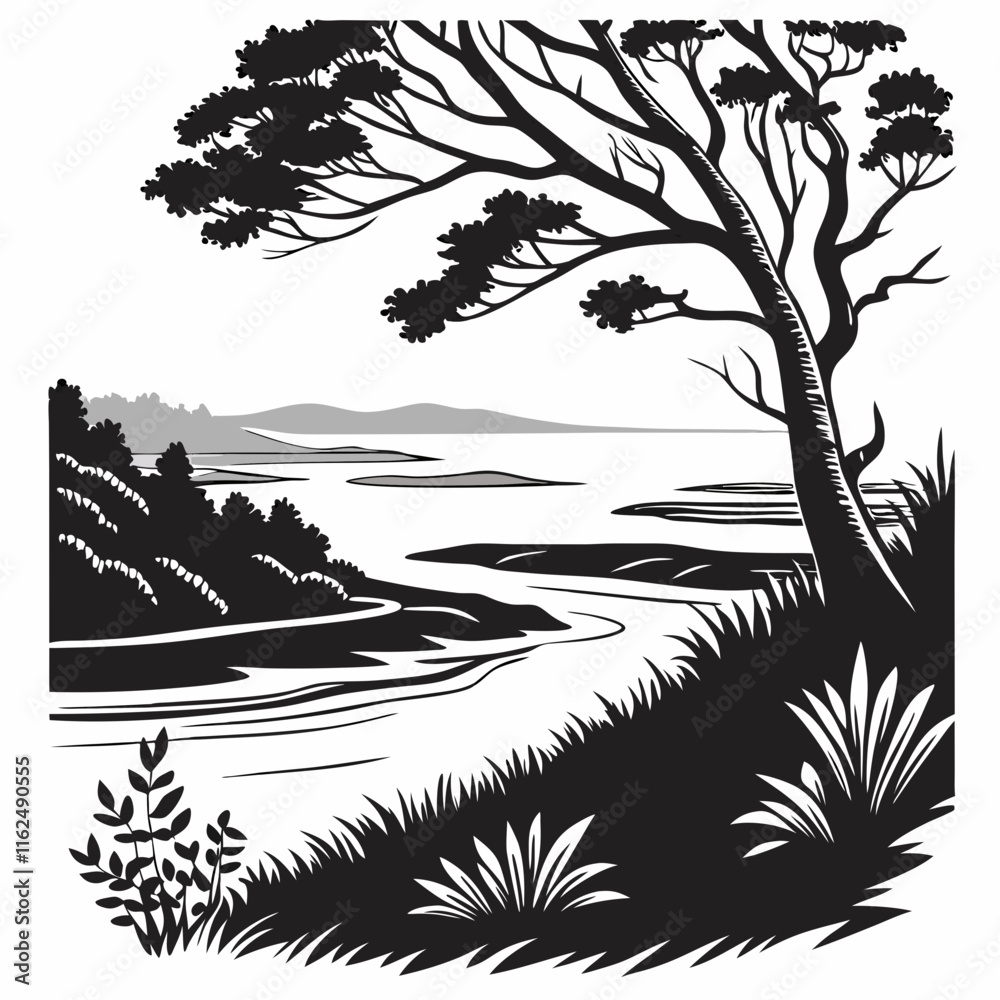 Shallow Lagoon vector silhouette black design white background Shallow Lagoon vector silhouette black design white background