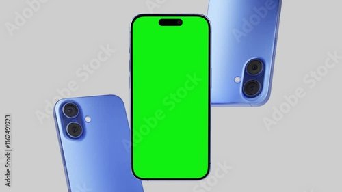 Smartphone with a blank green screen on a white background. Mobile mockup video on a green background.