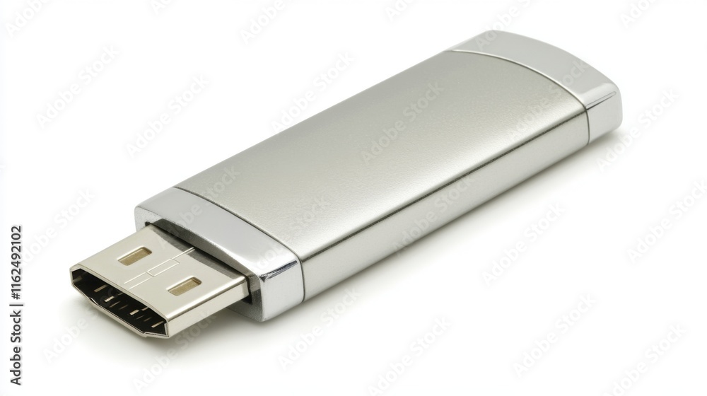 Silver USB Flash Drive on Pure White Background Silver USB Flash Drive on Pure White Background