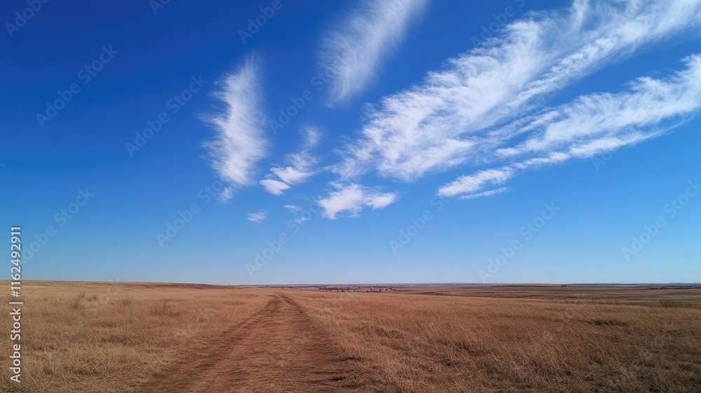 Fototapeta premium Clear blue sky stretching endlessly, with a few wisps of clouds