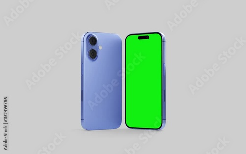 Smartphone with a blank green screen on a white background. Mobile mockup video on a green background.