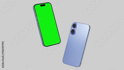 Smartphone with a blank green screen on a white background. Mobile mockup video on a green background.