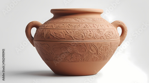 Closeup trational water clay pot isolated on white background.