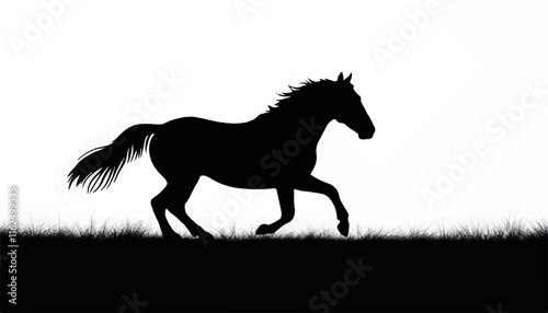 Running horse silhouette against a white background