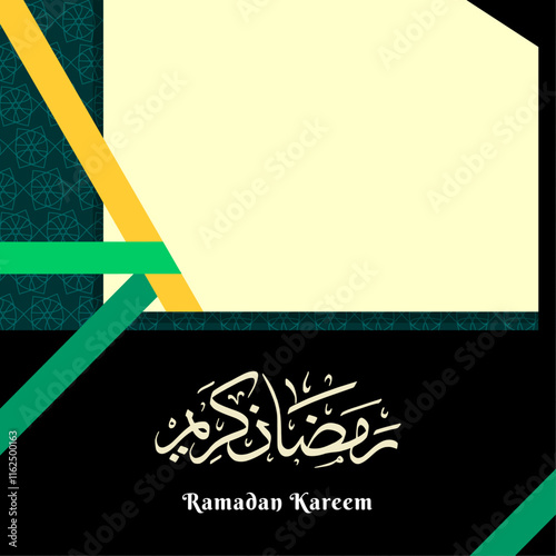 Ramadan Kareem design social media. Arabic calligraphy translates Ramadan Kareem, meaning generous Ramadan