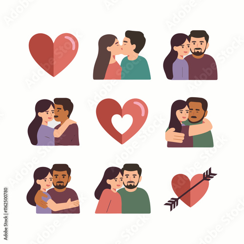 Love, friendship, care and charity concept editable stroke outline icons set isolated on white background