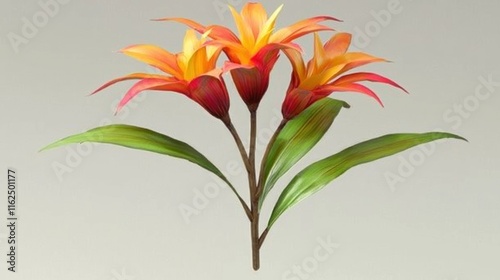 A vibrant bouquet of stylized orange and yellow flowers.