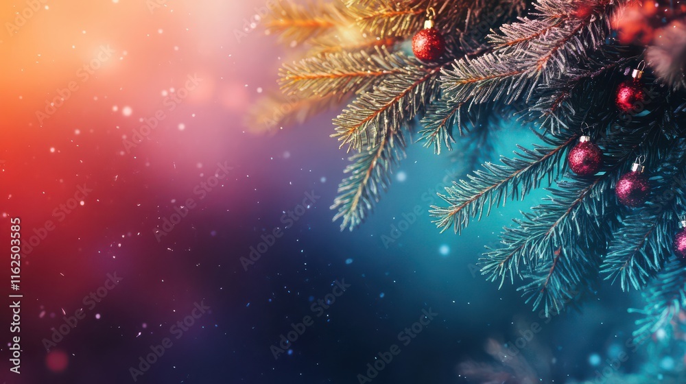 Obraz premium Festive Winter Christmas Scene with Pine Needles and Ornaments