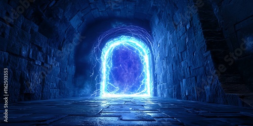 Magical portal opening, dimensional rift, energy tendrils