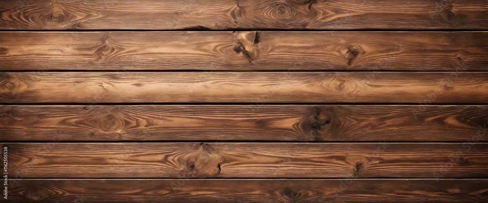 Fototapeta premium Aged brown wooden planks with a natural rustic texture, offering a bright and warm wood background in panoramic banner style.