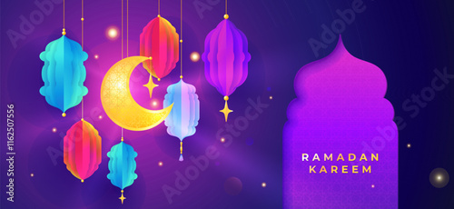 Various of ramadan kareem garland background vector illustration, crescent moon, star, mosque gate, arabic ornament, islamic pattern, greeting cards.