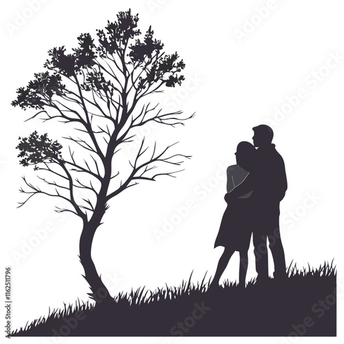 A romantic couple silhouette  with white background (12)