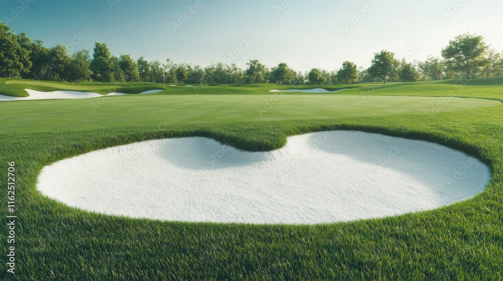 Unique Golf Course Featuring Heart Shaped Hole Surrounded by Lush Green Grass and Bright Blue Sky Creating Joyful Atmosphere Unique Golf Course Featuring Heart Shaped Hole Surrounded by Lush Green Grass and Bright Blue Sky Creating Joyful Atmosphere