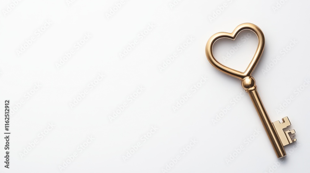 A golden heart-shaped key is placed against a white background, symbolizing love and discovery, This image can be utilized for romance-themed projects, invitations, or promotional materials, A golden heart-shaped key is placed against a white background, symbolizing love and discovery, This image can be utilized for romance-themed projects, invitations, or promotional materials,