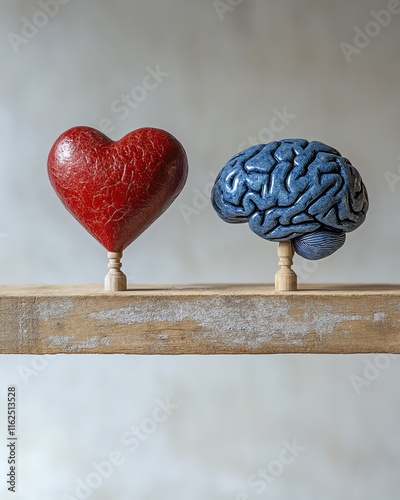 A heart and brain balanced on a beam, symbolizing the delicate equilibrium between emotional health and mental clarity photo