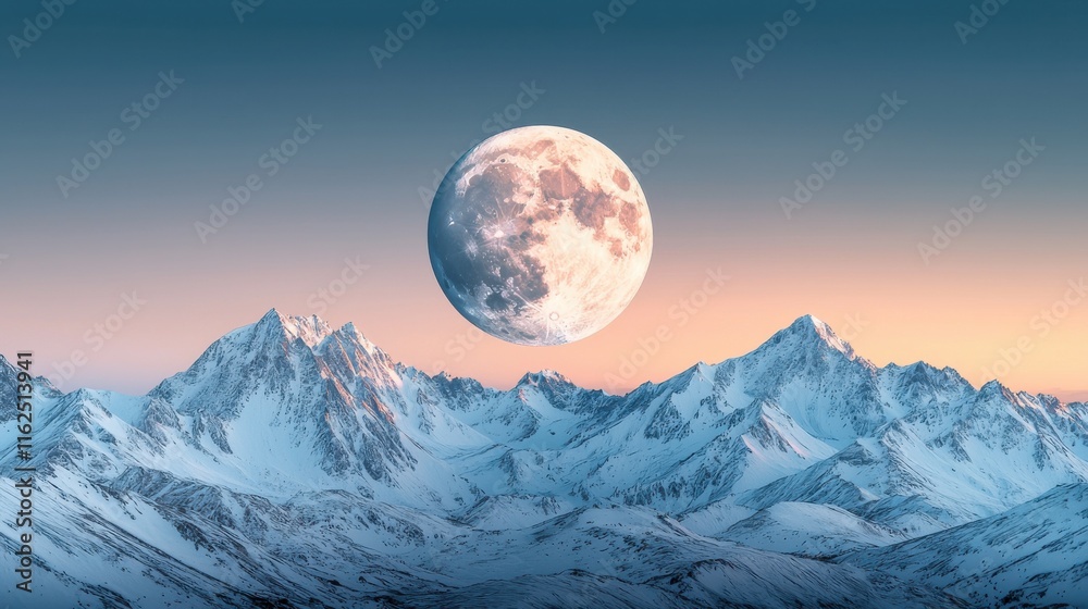 Majestic Full Moon Rising Over Tranquil Mountain Range Illuminating Night Sky with Soft Glow and Dreamy Atmosphere Majestic Full Moon Rising Over Tranquil Mountain Range Illuminating Night Sky with Soft Glow and Dreamy Atmosphere