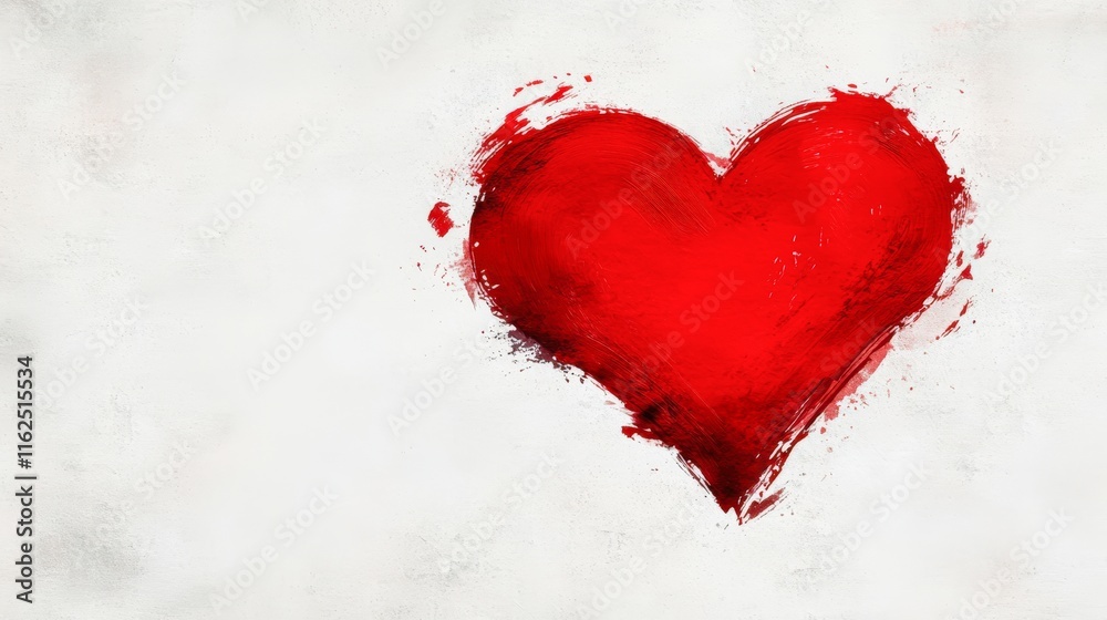 A vibrant red heart painted on a white background, symbolizing love and affection, Ideal for use in greeting cards, romantic materials, or social media posts related to love and relationships,
