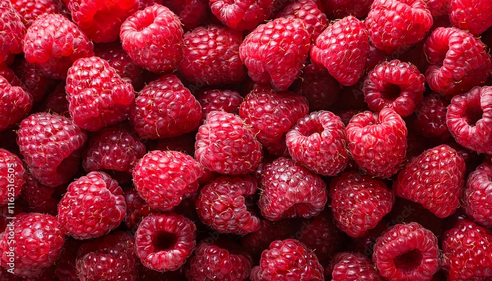 Flat Lay Top View of Bright Ripe Fragrant Red Raspberry Fruit as Background Flat Lay Top View of Bright Ripe Fragrant Red Raspberry Fruit as Background
