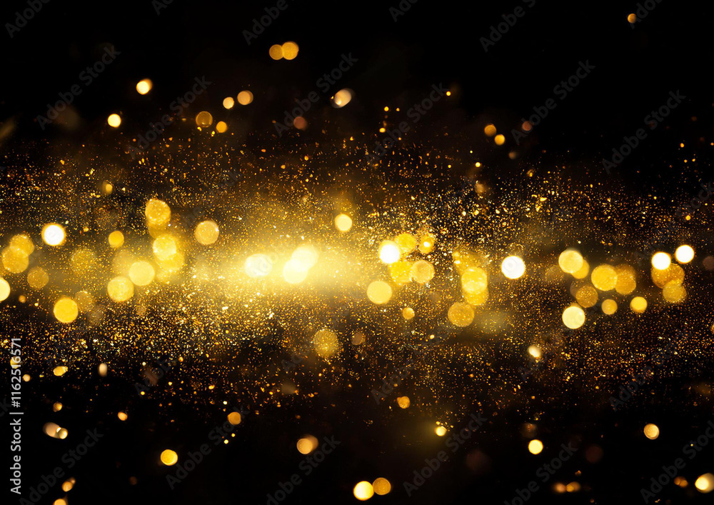 Fototapeta premium 黒い背景にキラキラ輝く黄色の光