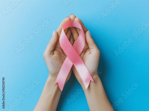 Hope and Strength Woman Supporting Breast Cancer Awareness, Breast Cancer Awareness, Woman with Pink Ribbon for Breast Cancer Awareness photo