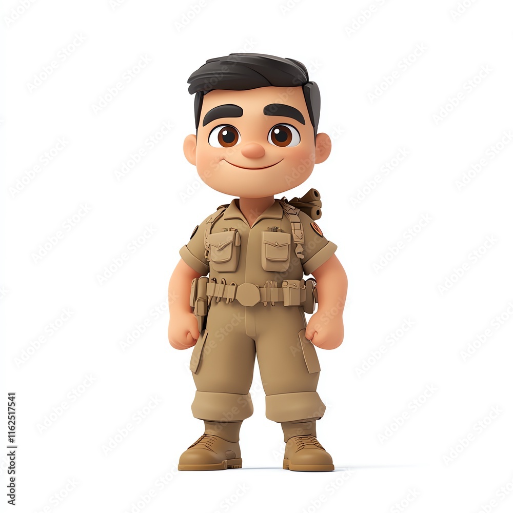 A 3D isolated cartoon character of a strong and muscular Army officer, whimsical funny and cute, white background A 3D isolated cartoon character of a strong and muscular Army officer, whimsical funny and cute, white background