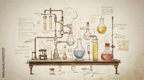 Alchemist Laboratory Apparatus Detailed Illustration