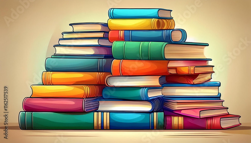 Wallpaper Mural Illustration of books stack School item Education imag Torontodigital.ca