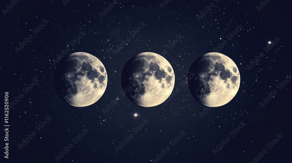 Fototapeta premium Three Crescent Moons Aligned Against Starry Night Sky