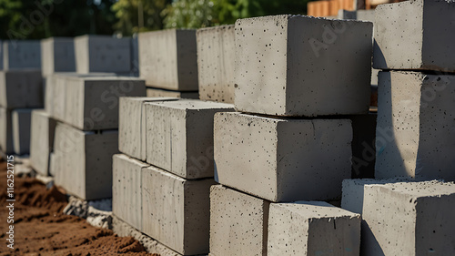 Building walls with aerated concrete blocks on construction site (4) photo