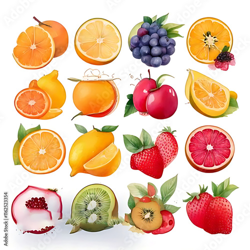 set of fruits watercolor isolated on white background cutout