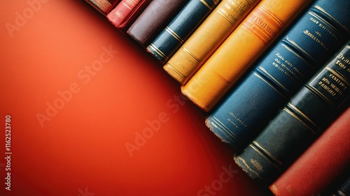 A Collection of Vintage Books on Red Background