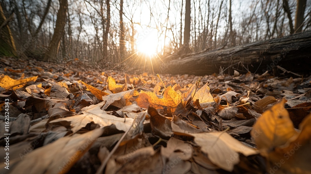 Golden Leaves in Autumn Forest, serene woodland scene, vibrant foliage covering the ground, gentle sunlight filtering through trees Golden Leaves in Autumn Forest, serene woodland scene, vibrant foliage covering the ground, gentle sunlight filtering through trees
