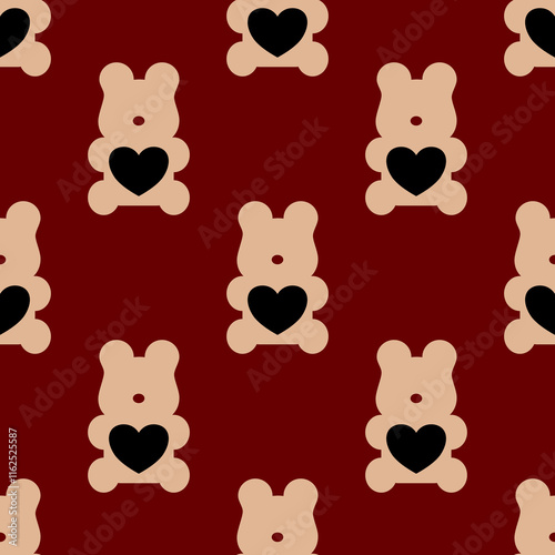 Bear and heart minimal graphic seamless pattern for print product wallpaper wrapping paper.
