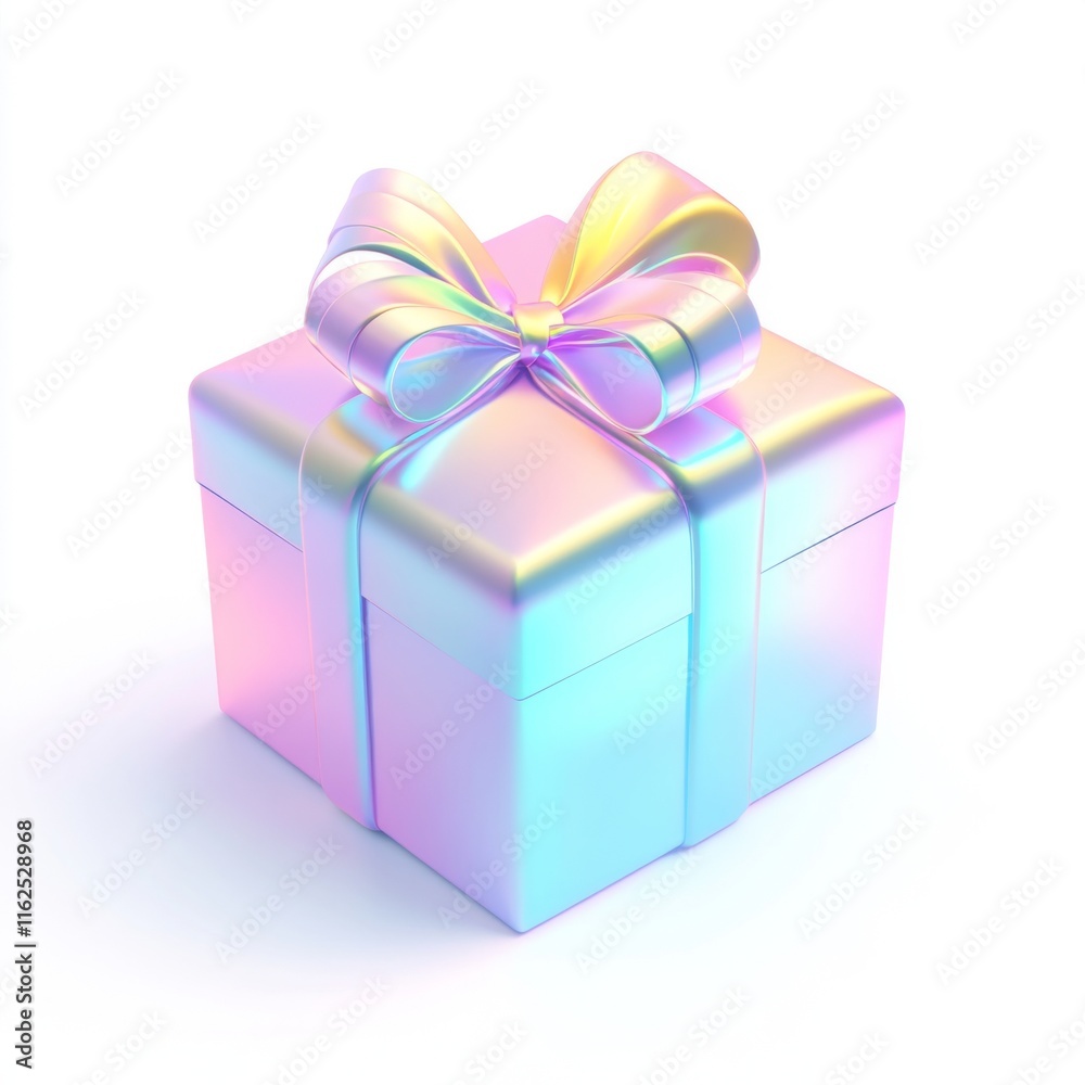 3D Gift Icon with Holographic Gradient Pastel Colors on White Background. Isometric View, No Shadow, Sharp Focus. 3D Gift Icon with Holographic Gradient Pastel Colors on White Background. Isometric View, No Shadow, Sharp Focus.