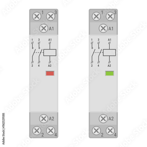 DIN rail mounting miniature household contactor. Vector illustration isolated on white