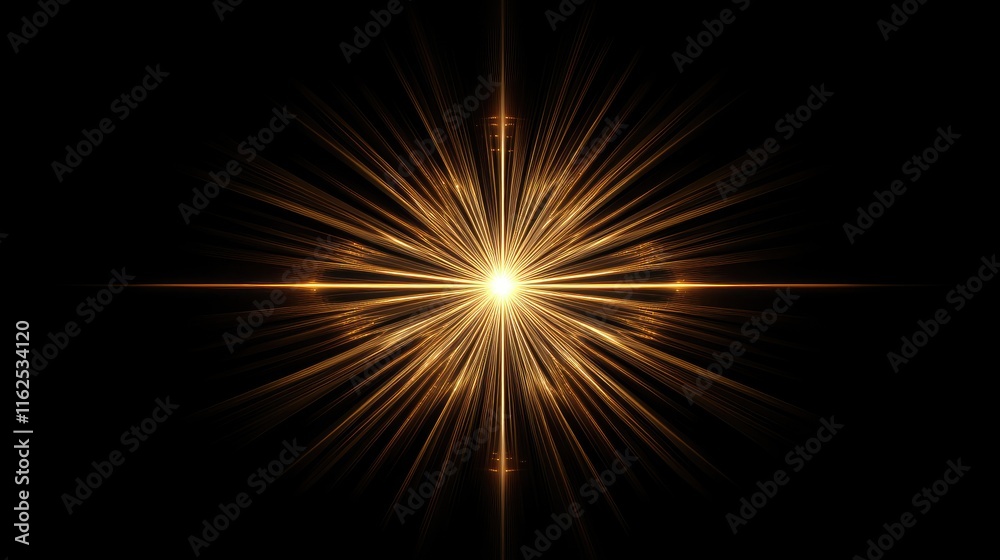Bright Golden Starburst Effect with Radiating Light Rays on Black Bright Golden Starburst Effect with Radiating Light Rays on Black