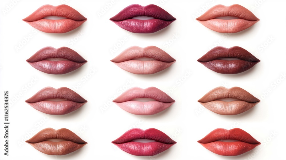 Obraz premium Variety of Lip Colors Displayed in a Creative Arrangement on a Light Background