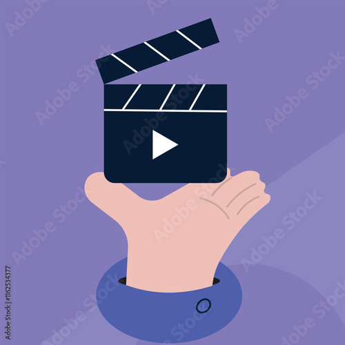 Hand Holding a Clapperboard - Detailed Vector Illustration