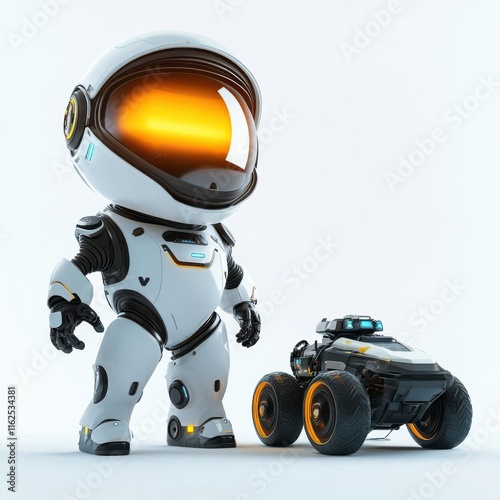 A futuristic robot and a small rover, showcasing technology and exploration themes. photo