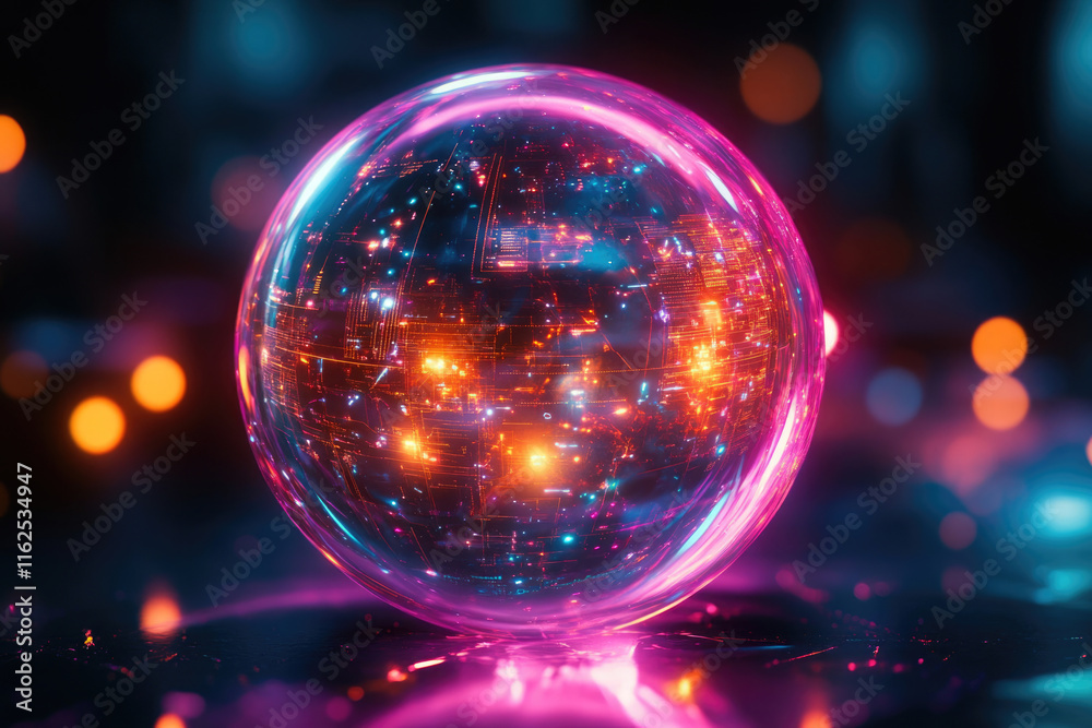 A glowing sphere encapsulates a vibrant network of interconnected circuits and data streams, symbolizing digital connectivity. A glowing sphere encapsulates a vibrant network of interconnected circuits and data streams, symbolizing digital connectivity.