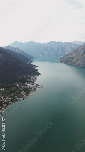Wallpaper Mural Vacation and travel concept. Kotor Boka Bay, winter aerial view from drone. Vertical shot Torontodigital.ca