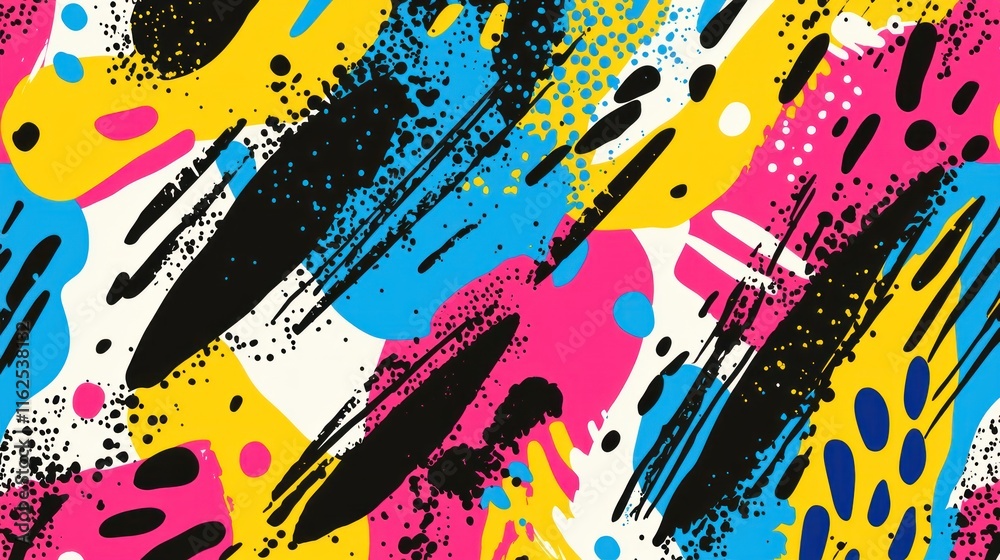 Naklejka premium Abstract Colorful Paint Splashes and Brushstrokes Design