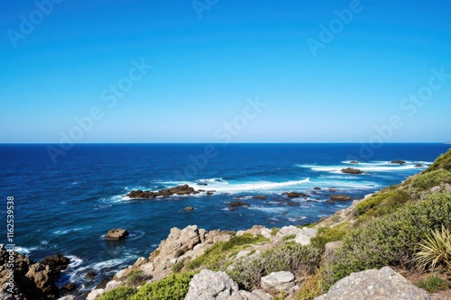 Blue simple clean seascape sea view in vertical photo