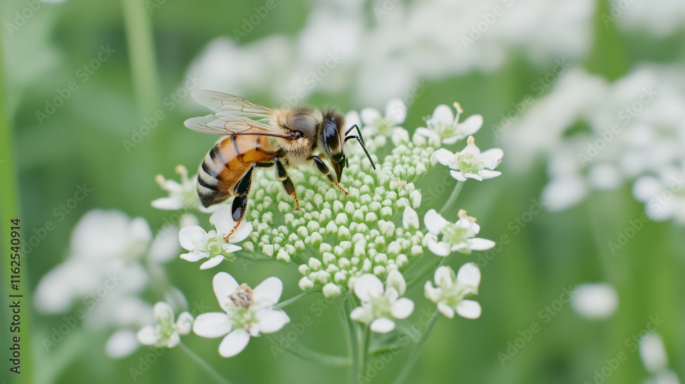 Honeybee on White Flower Macro Photography Honeybee on White Flower Macro Photography