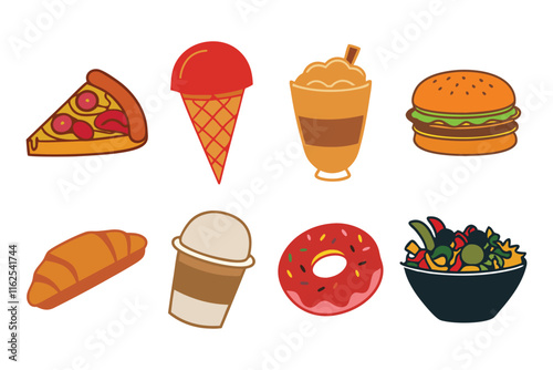 Food flat Illustration Icons set, Food Vector Art Illustration Clipart. set of food Illustration bundle	