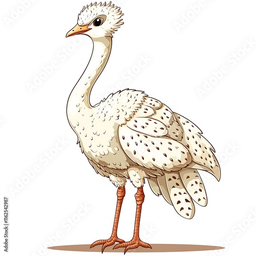 Illustration of a White Ostrich with Brown Spots, Standing on a Brown Surface Against a White Background. photo