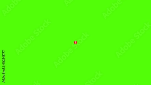 Pop-up exclamation mark in a red circle with a white border on a green screen background