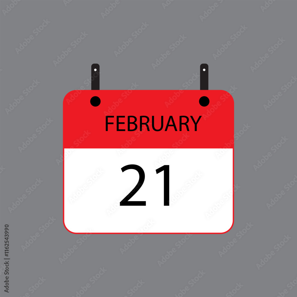 Calendar icon with February 21 date on grey background. Vector schedule symbol. Calendar icon with February 21 date on grey background. Vector schedule symbol.