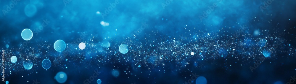 Fototapeta premium New Year's fireworks display against blue background, spreading from left to center with additional bursts, horizontal banner with copy space