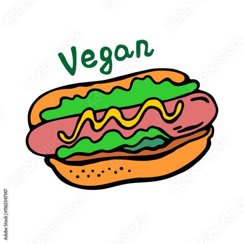 Vegetarian hot dog, vector color illustration